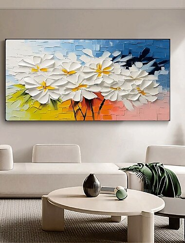  Grande paisagem de flores, pintura a óleo sobre tela, pintada à mão, pintura floral pastel, pintura de cenário de flores da primavera, grande arte de parede, pintura de flores para sala de estar,