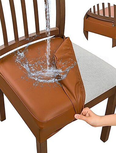  Fundas de asiento de cuero sintético impermeables para taburete de comedor, fundas de silla de poliéster con estampado geométrico