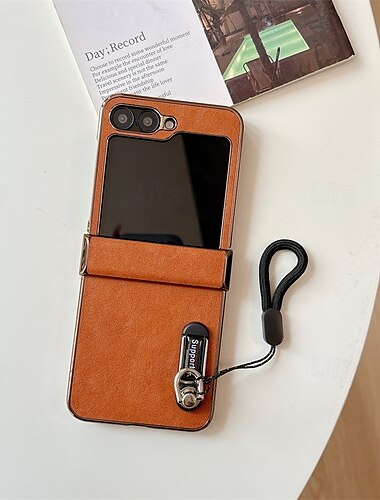  telefon Etui Til Samsung Galaxy Z Flip 6 Z Flip 5 Z Flip 3 Bagcover med nøglebånd Stødsikker Kontor / Business PC PU Læder
