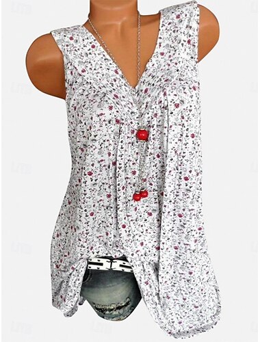  Damen Camisole-Tanktop Blumen Täglich Lässig Ärmellos V Ausschnitt Normale Oberteile Täglich Druck Schwarz Weiß Rosa Grün Sommer