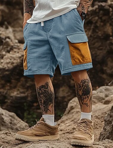  Herren Cargo-Shorts Camping-Shorts Freizeitshorts Wander-Shorts Cordshorts Kordelzug Elastischer Bund Mehrere Taschen Farbblock Einfach Komfort Weich Knielang Outdoor Lässig Täglich Mode Streetwear