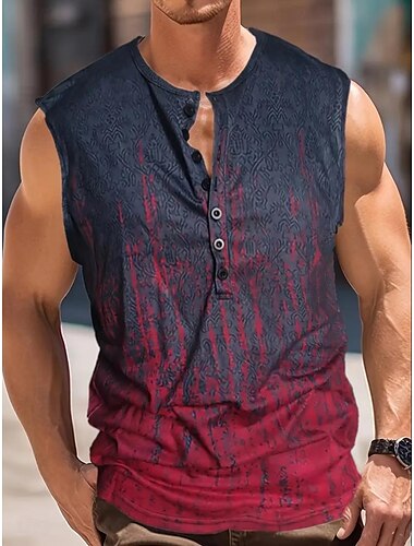  Voor heren Abstract Singlet Henley-shirt Mouwloos Vintage Modieus Ontwerper Buiten Casual Dagelijks Zomer Lente & Herfst Marineblauw Henley Henley-T-shirt