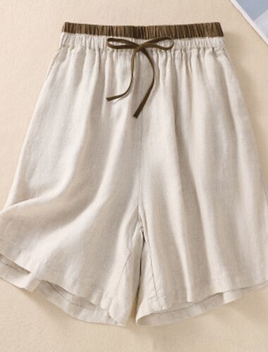  Damen Shorts aus Baumwollleinen Shorts Stoffhosen Lässig Knielang Natürliche Taille Einfach Tasche Elastisches Kordelzugdesign Bequem Außenbereich Outdoor Straße Aprikose Schwarz Gelb Grün Sommer