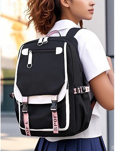  Sac à dos de campus pour filles avec port de chargement USB - Sac pour ordinateur portable en nylon imperméable et léger, sac à dos de voyage multicolore à la mode pour les étudiants, les adolescents et l'utilisation quotidienne