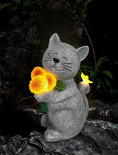  1 stück solar landschaft lichter für den außenbereich katze umarmt sonnenblume ornament licht hof garten rasen pfad dekorative licht schwanz glowing schmetterling