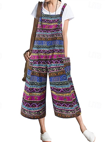  Damen Weites Bein Trägerhose Overall Mode Streetwear Komfort Wadenlang Mittlere Taille Blumen Tasche Bequem Außenbereich Straße Alltagskleidung Ausgehen Gelb Hellgrün Rote Blau Sommer Normale Passform