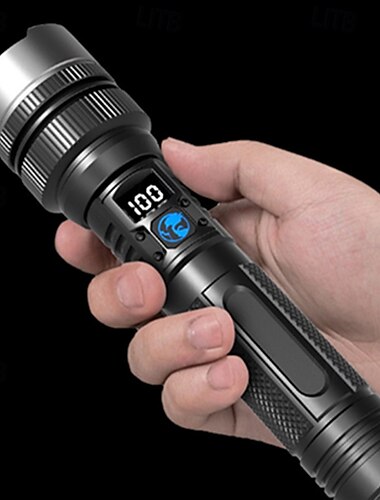  Linterna superbrillante de largo alcance y alta potencia, con láser blanco, pantalla digital, de emergencia, recargable, para exteriores, luz potente, para acampar.