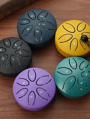  Tambour de pluie pour jardin extérieur avec les repose-doigts 3 pouces 6 notes tambour à langue en acier, mini tambour à main étanche avec repose-doigts, instrument de carillon musical extérieur pour