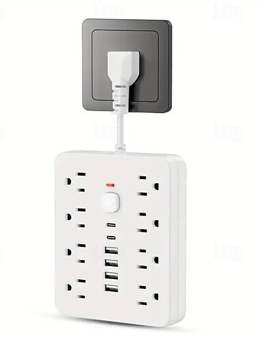  شريط طاقة بتصميم مسطح 14 في 1 مع 4 مآخذ تيار متردد و6 منافذ USB (2 USB-C) – حماية من التحميل الزائد ولوحة توسيع الطاقة