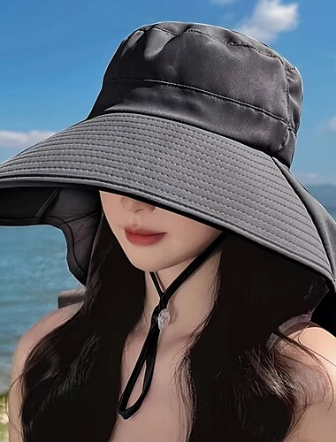  Cappello da pescatore da donna in poliestere traspirante con protezione solare, elegante, chiusura con coulisse regolabile e foro per coda di cavallo per esterni &abbigliamento casual