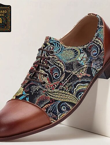  chaussures oxford à imprimé cachemire pour hommes avec embout et talon en similicuir – chaussures habillées à lacets de style rétro pour les occasions formelles