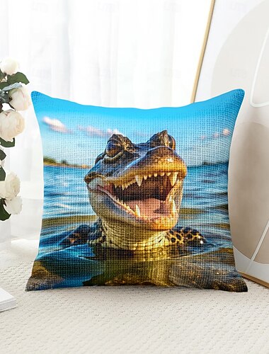  Lustiges Tier Krokodil Dekorative Wurfkissenbezug 1PC Weicher quadratischer Couchkissenbezug Kissenbezug für Schlafzimmer Wohnzimmer Sofa Stuhl