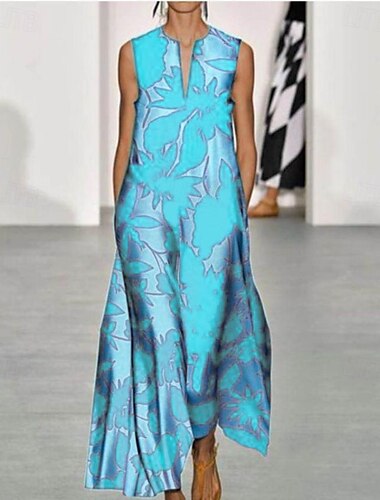  Damen Maxikleid A Linie Kleid Sommerkleid Urlaub Lässig Boho Täglich Ferien Lässiger Schnitt Blumen Grafik Ärmellos V Ausschnitt Rosa Blau Orange Sommer