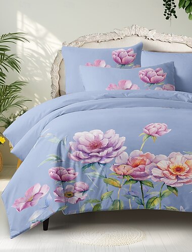  Floral Bettwäsche Set 100% Baumwolle Weiche und atmungsaktive Bettwäsche mit bunten Blumen Leichtgewichtiger und langlebiger Bettbezug Bequem für alle Jahreszeiten Pflegeleicht