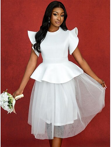  Hochzeitskleider Ballkleid Rundhalsausschnitt Kurzarm Knielang Tüll Brautkleider Mit Einfarbig 2025