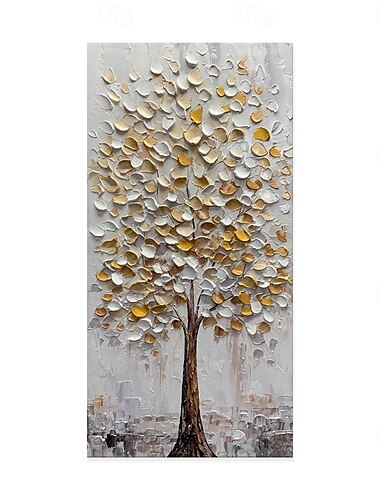  handgefertigtes Ölgemälde auf Leinwand, Wandkunst, Dekoration, abstrakte goldene Baumstruktur für Heimdekoration, gespannter Rahmen, hängendes Gemälde/gerolltes rahmenloses, ungedehntes Gemälde