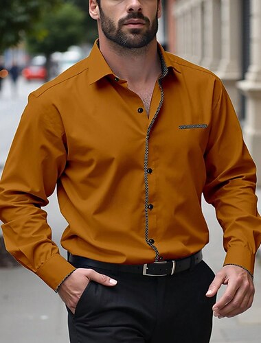  Per uomo Camicia casual Camicia da Spiaggia Camicia con Bottoni Nero Vino Blu reale Arancione Verde Manica Lunga Semplice Bavero Vacanza Camicia hawaiana Bottonato Abbigliamento Poliestere Moda