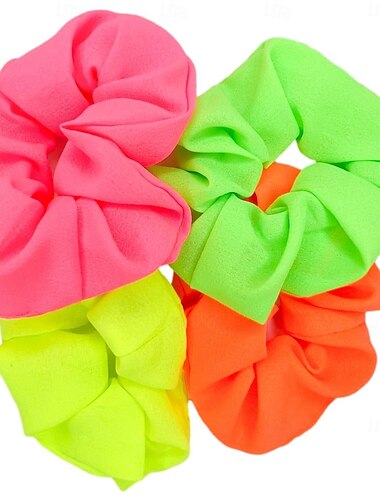  Juego de 4 coleteros de neón, accesorios para el cabello retro vintage de los años 80, coleteros de color liso disco para mujer, para Halloween, carnaval, desfile del orgullo, mes del orgullo