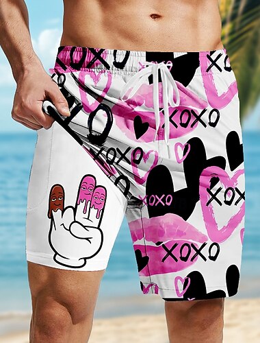  Herren Lustig Gefütterte Shorts 2 in 1 Badeshorts Badeshorts Mittlere Taille Hawaiianisch Urlaub Ferien Strandbekleidung Seitentaschen Mit Kompressionsfutter Elastischer Kordelzug in der Taille