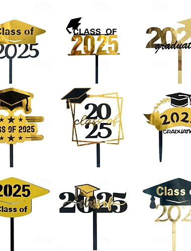  Paquete de 6 palitos de centro de mesa para fiesta de graduación de 2025 de estilo aleatorio, decoraciones para mesas centrales y suministros para fiestas de graduación de 2025.
