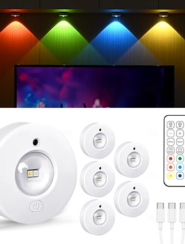  1 pc rgb ניתן לעמעום נטענת זרקור מגנטי ארון אור ארון בגדים ארון יין אור חיווט ציור קיר אור חיווט חינם שלט רחוק שלט עין חתול אור הוקי קרח טיימר ניתן לעמעום