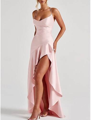  Meerjungfrauenschnitt Quinceanera-Kleider Elegant Kleid Hochzeit Hochzeitsgast Bodenlang Ärmellos Spaghettiträger Polyester Rückenfrei mit Schlitz 2025