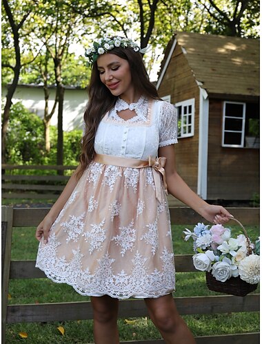  Vrouwen Oktoberfest Dirndl Jurk Beierse Wiesn Kant Detail Bierfestival Schort Vintage Traditionele Jurk