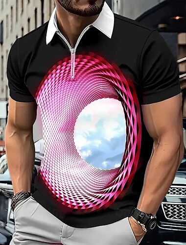  Ανδρικά Γεωμτερικό Οπτική εξαπάτηση Zip Polo Κοντομάνικο Απορρίπτω Μοντέρνα Καθημερινό / Σπορ Αθλήματα & Ύπαιθρος Ένδυση γυμναστικής και άθλησης Καθημερινά 3D εκτύπωση Καλοκαίρι