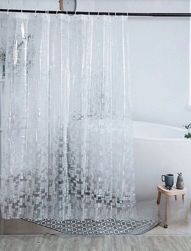  EVA Bathroom Shower Curtain Liner with Hooks, 180cm*180cm(70"*70")3D Frosted Heavy Duty Waterproof Shower Curtain Liner Thick Plastic