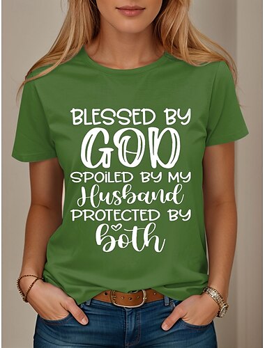  Damen T Shirt Grafik Buchstabe Vintage Stilvoll Lässig Kurzarm Rundhalsausschnitt Normale Oberteile Täglich Wochenende Druck Schwarz Blau Purpur Grün Sommer
