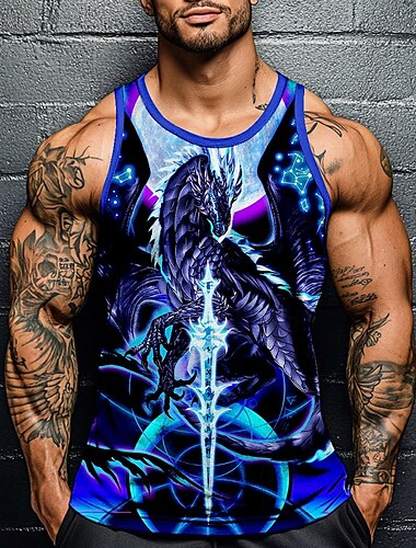  Dragonblade Nightblade Hi Rez par Ruth Thompson Débardeur dragon pour homme T-shirt sans manches Imprimé 3D Col rond Mode Exagéré Rue Décontracté Quotidien Bleu Été Printemps