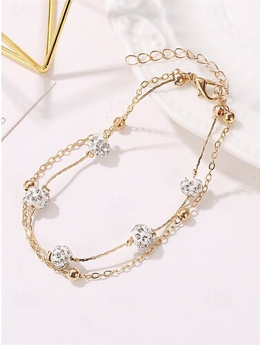  Doppellagiges Fußkettchen mit Strassperlen für Damen – eleganter Strand-Fußschmuck aus Goldkette für Sommer, Urlaub und den Alltag