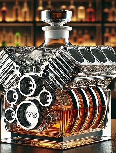  Botella de whisky con motor V8, vidrio premium, el mejor regalo del Día del Padre para hombres, dispensador de licor único y divertido, decoración de mesa