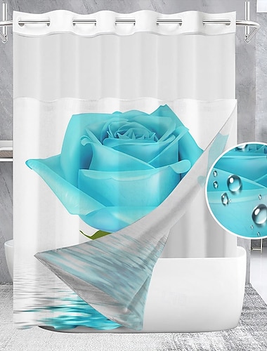  Waffle-Weave Bloemen Douchgordijn Set met Snap-in Voering en Doorzichtig Raam Waterafstotend Polyester Geen-Haak Grommet Bovenkant 120GSM Hotel Spa Badkamer Scheiding Dubbel-Laags Ontwerp