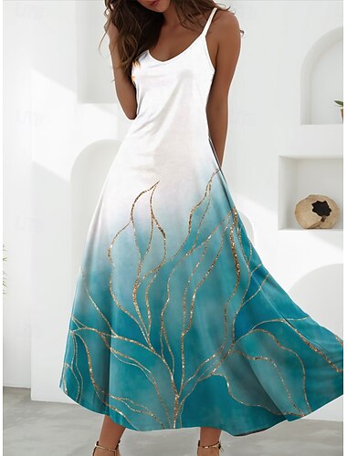  Damen Maxikleid A Linie Kleid Unterkleid Urlaub Lässig Strand Ausgehen Strand Normale Passform Blumen Grafik Ärmellos V Ausschnitt Schwarz Grün Hellgrün Rote Blau Sommer Frühling