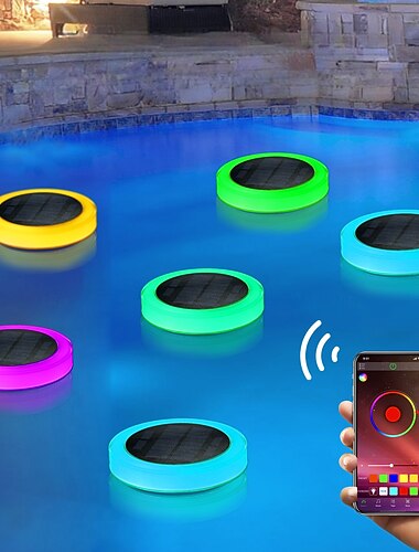 1 個 屋外防水ソーラープールフロートライト噴水プール風景ライト RGB16 カラーイリュージョン調光リモコンまたはアプリコントロールパス芝生ライト