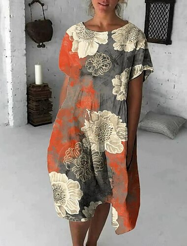  Damen Midikleid Etui-Kleid Figurbetontes Kleid Urlaub Lässig Boho Täglich Ausgehen Strand Normale Passform Blumen Grafik Ärmellos Rundhalsausschnitt Hellgelb Blau Himmelblau Orange Sommer Frühling