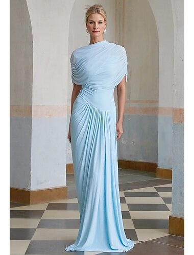  Schlauchkleid Abendkleid Elegant Kleid Formell Hochzeit Bodenlang Kurzarm Hoher Ausschnitt Spandex mit Gerafft Schal 2025