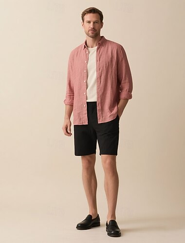 Homme Chemise en lin Chemise boutonnée Chemise Décontractée Couleur Unie Formel Occasionnel Blanche Vert Claire Rouge Marine foncé manche longue Col Rabattu Été Hiver Vêtement Tenue Pur