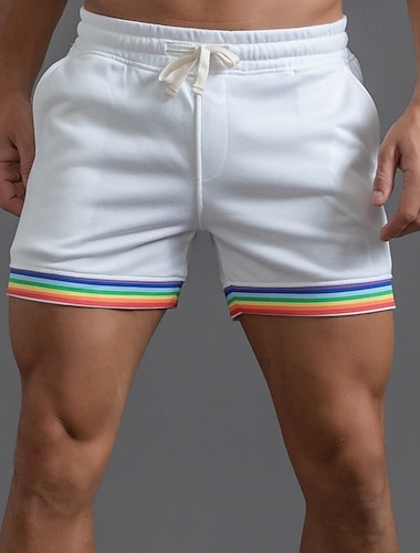 Homens calções atléticos Shorts de moletom Calção Shorts de verão Bolsos Com Cordão Cintura elástica Arco-Íris Conforto Respirável Curto Ao ar livre Esportes Clássico Casual Preto Branco
