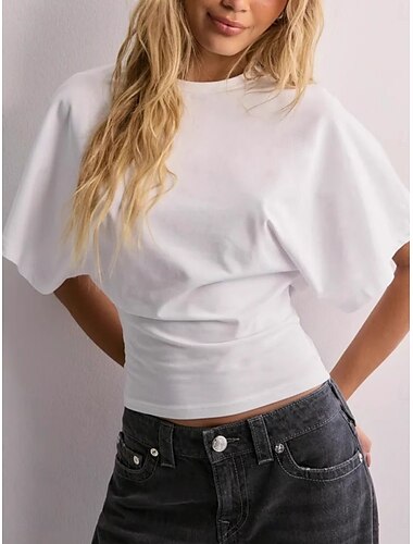  Damen T-Shirt Einfarbig Schlicht Basic Modern Lässig Halblangarm Rundhalsausschnitt Reguläre Oberteile Alltag Wochenende Schwarz Weiß Pink Braun Sommer
