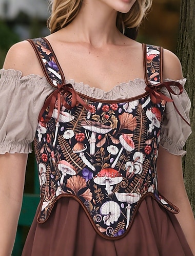  Retro Antiguo Medieval Renacimiento Faja Chaleco corpiño Vikingo Acordonado Floral Mujer Celta Fantasía Víspera de Todos los Santos Carnaval Mascarada Vacaciones Casual Diario LARP Adulto Chalecos