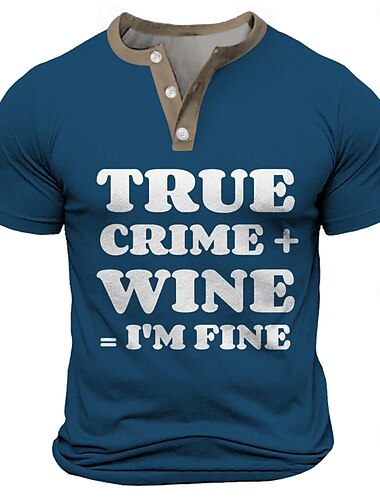 Herren Lustiger Slang T Shirt Henley Hemd Kurzarm T-Shirt 3D-Druck Henley Hemd Sport Mode Täglich Straße Sport im Freien Lässig Schwarz Rote Blau Sommer Frühling Ganzjahres Bekleidung S M L XL XXL