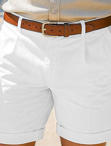  Herr Linne Shorts Klänning Shorts Sommarshorts Beach Shorts Plisserade shorts Ficka Veck Rakt ben Slät Komfort Andningsfunktion Knelängd Utomhus Ledigt Dagligen Semester Mode Svart Vit