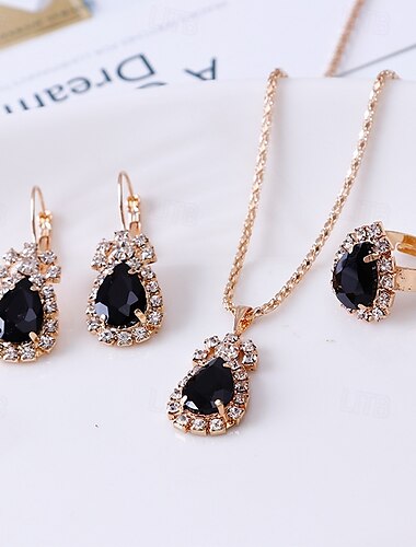  Juego de regalo de joyería para mujer, elegante collar, pendientes, anillo en caja de regalo, regalo perfecto para mamá, esposa, novia, día de la madre, día de San Valentín, Navidad, aniversario.