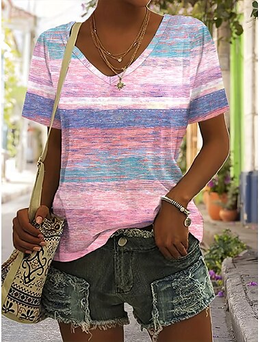  Mulheres Camiseta Âmbar Gráfico Estampado Cashemere Vintage à moda Casual Manga Curta Gola Redonda Tops regulares Diário Final de semana Roupa de Praia Imprimir Rosa Azul Verde Verão Primavera
