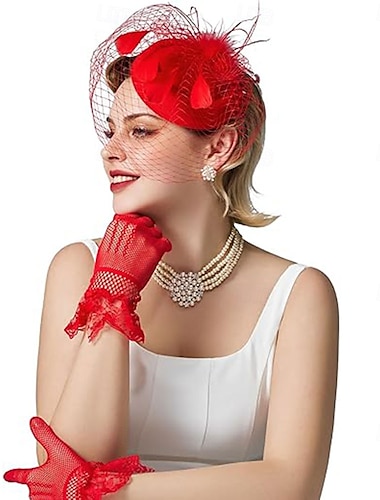  Fascinators pillbox hoeden voor vrouwen, theekransje hoed en korte kanten handschoenen set perfect voor Kentucky Derby, cocktail