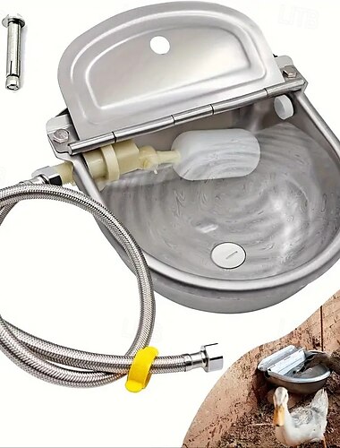  een set automatische drinkbakken van roestvrij staal voor vee, drinkbakken met automatische watervulling, geschikt voor dieren van alle groottes, met afvoeren voor eenvoudige reiniging
