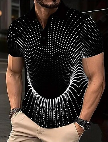  Férfi Mértani 3D nyomtatás Póló Rövid ujjú Pólóingek Galléros ingek Alkalmi Szabadtéri Sportruházat Hétköznapi viselet 3D nyomtatás Nyár Fekete