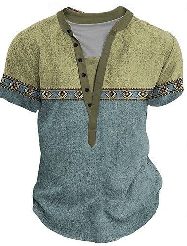  Herren Grafik Geometrisch Stammes Henley Hemd Kurzarm 3D-Druck Mode Designer Ethnisch Straße Lässig Täglich Sommer Hellblau Hellgrün Violett Stehkragen Henley Henley T-Shirt